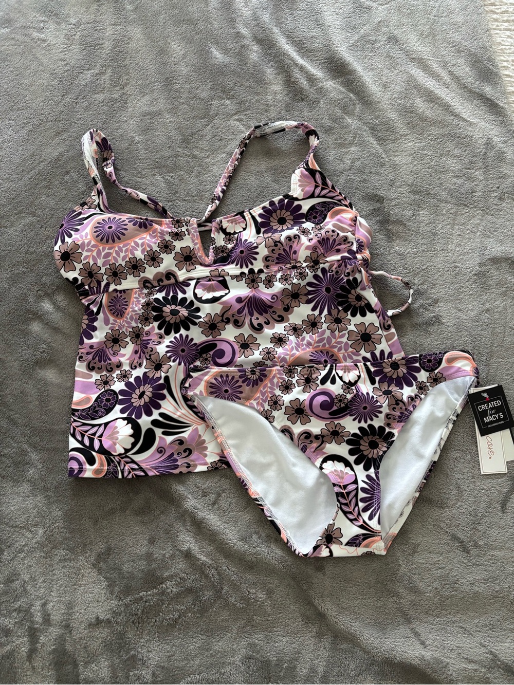 Salt + Cove Purple and Pink Floral Tankini Set - Size L Top, M Bottom